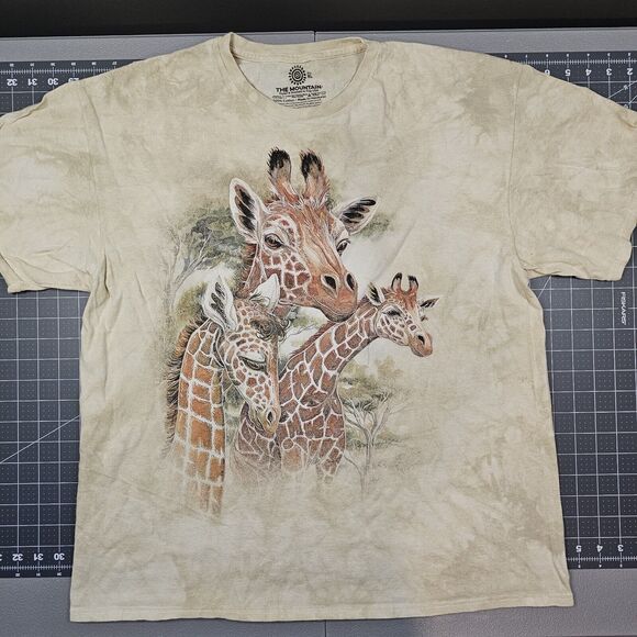 The Mountain Giraffe Tshirt Mens XL Tan The Dye Y2K Streetwear Nature Africa Art - Picture 1 of 9